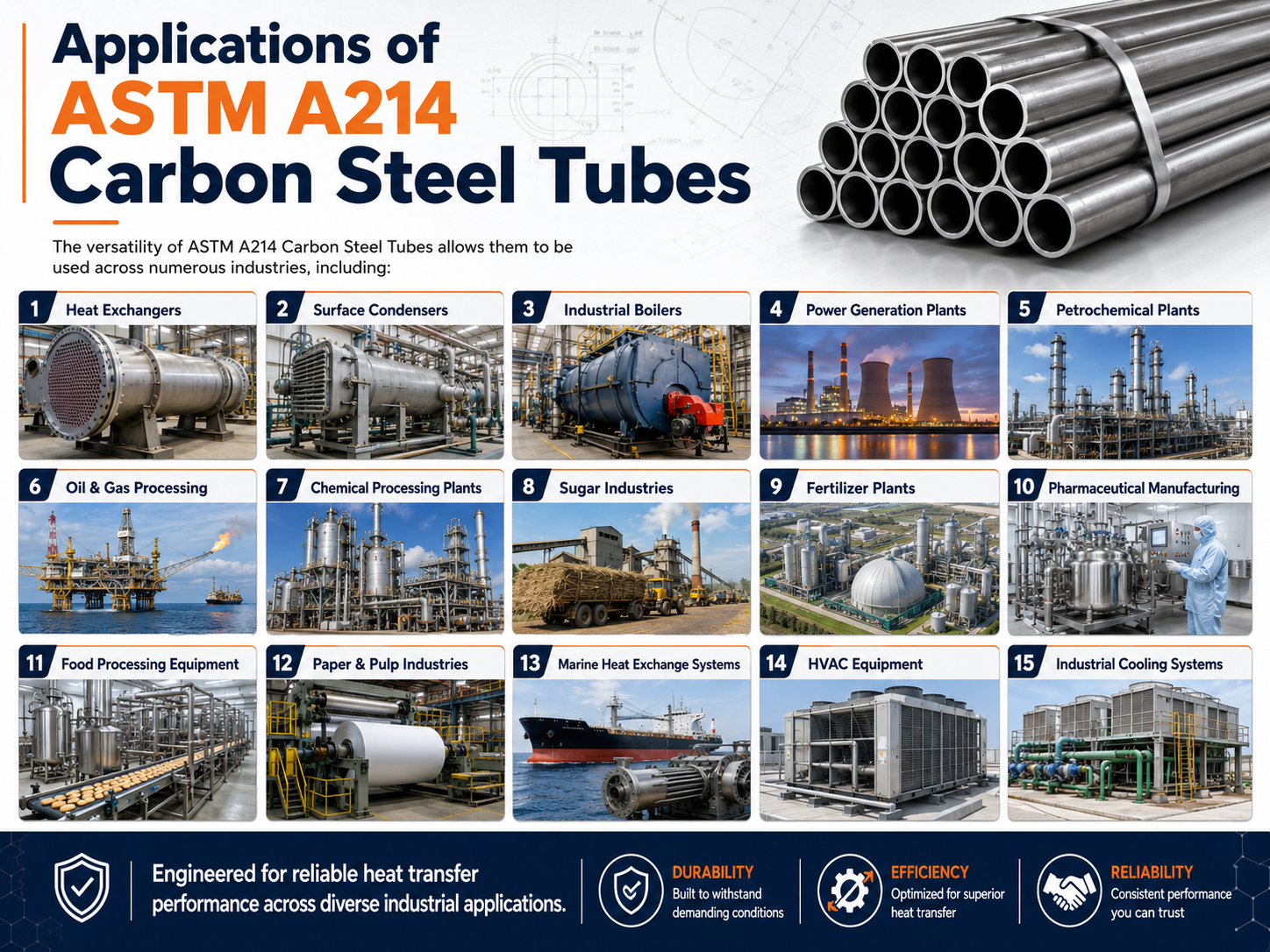 Applications of ASTM A214 carbon steel tubes