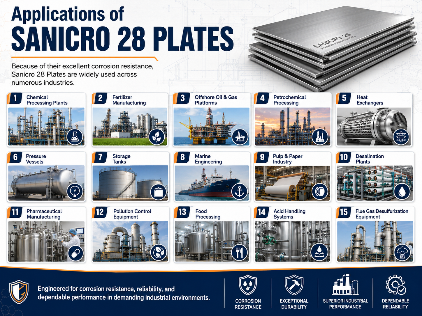 Applications of Sanicro 28 Plates